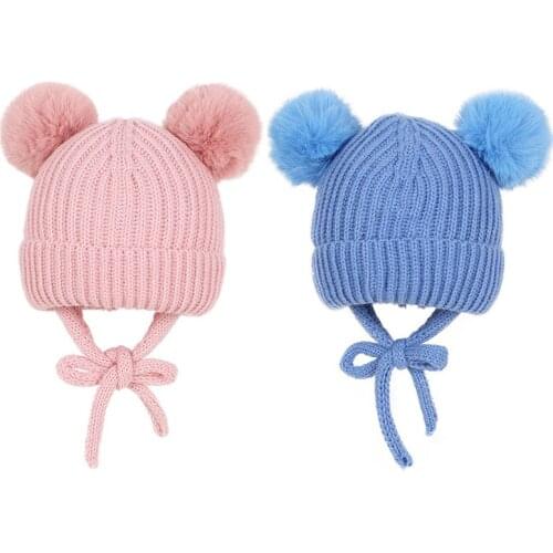 Pompom Baby Hat Warm Autumn Winter Kids Girl Boy Bonnet Hat Ear Protection Solid Color Thick Children Toddler Beanie Cap