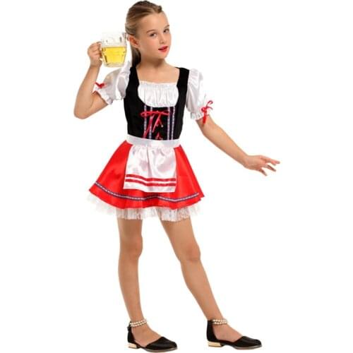 Kids Child German Bavaria Oktoberfest Beer Girl Costume Cosplay Dirndl for Girls Halloween Costumes Fancy Dress