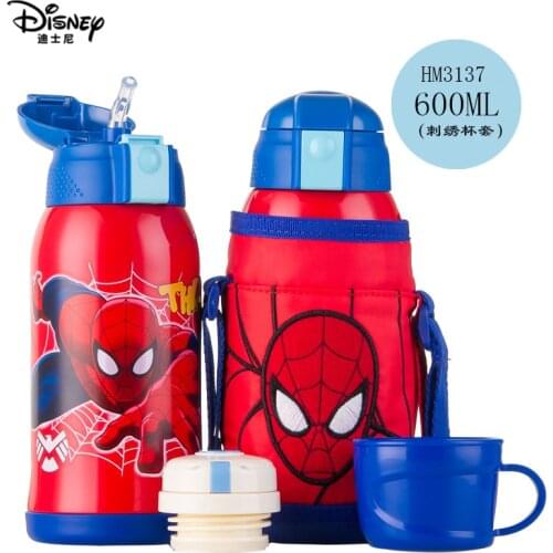 Disney Manvel Child 304 stainless Steel 600ml Kids Thermos Mug Food Grade Insulated Bottle Have Strap Keep Warm Embroidery Bag