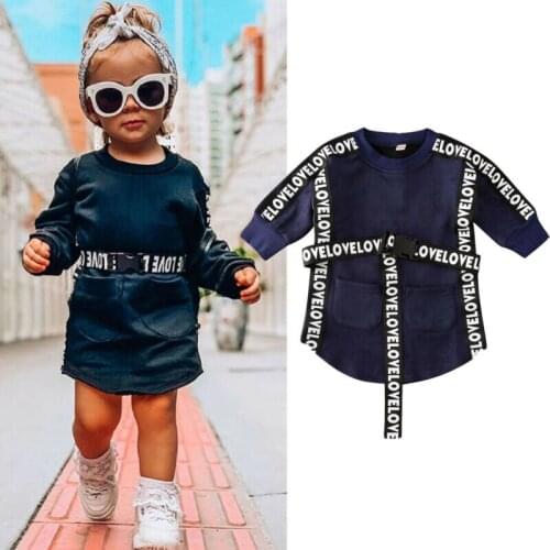 Toddler Infant Baby Girl Letter Print Pocket Pullover Sweatshirt Fashion Kids Buckle Long Sweatshirts Sportwear