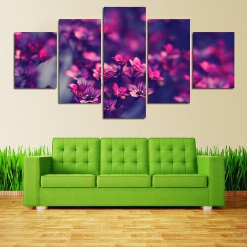 5 Panel Modern Printed Purple Flowers Painting Wall Art Picture Canvas Art Scenery Painting For Living Room Art Modular Picture