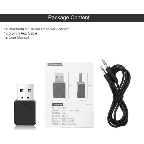 Kebidu Mini USB Audio Receiver Adapter Bluetooth 5.0 Car Kit Wireless Music 3.5Mm Aux Stereo Audio Adapterfor Car Radio PC