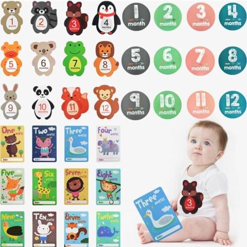 12Pcs Baby Milestone Card/Newborn Monthly Stickers Cute Animal Number Sige Stiker/Card For Kids 1st Birthday Baby Shower Party