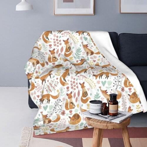 Fox Pattern Blankets Flannel Print Animal Cute Creature Multi-function Lightweight Thin Throw Blankets for Sofa Couch Bedspread
