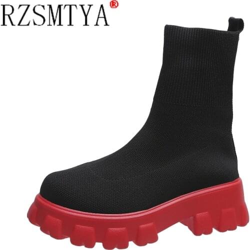 Fashion Dress Casual Boots Autumn And Winter Boots Elastic Boots Shoes Women Ankle Boots High-heeled Red Sole Heel Socks Boots