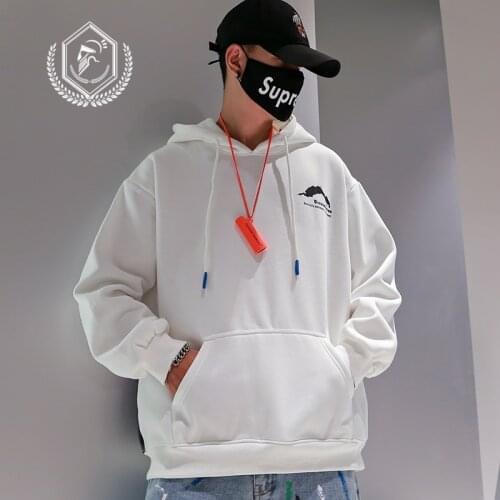 Men Loose Fashion Large Size Print Hip Hop Sweatshirts with Hooded