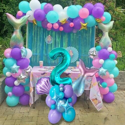 34pcs/Set Mermaid Tail Shell Balloon Kit With 32inch Number Foil Ball For Birthday Party Decoration Kids Gift DIY Home Supplies