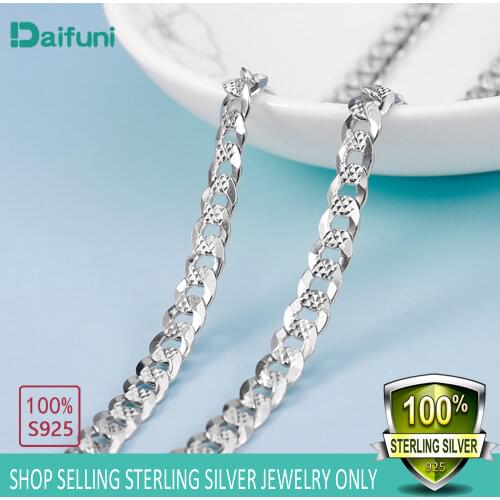 100% Real S925 Sterling Silver Men Necklace 7MM Width Mens Sideways Curb Cuban Necklace Fashion Figaro Chain Accessories Gift