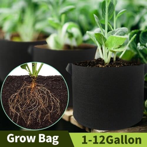 1-12 Gallon Black Non-woven Fabric Garden Potato Grow Container Bags Plant Seed Growing Bag Thickening Flower Pots With Handle