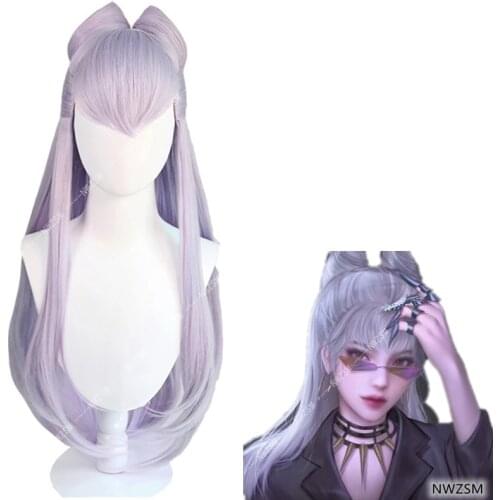 KDA Baddest Evelynn Cosplay Wigs LOL KDA Long Hairpiece with Buns Heat Resistant Synthetic Hair Game Role Play Wigs