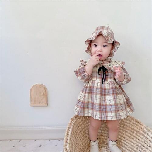 Baby Girls Dress Spring 2021 Kids Dresses For Girls Casual Plaid Princess Children Todder Dress Floral Girls Clothes Doll Collar