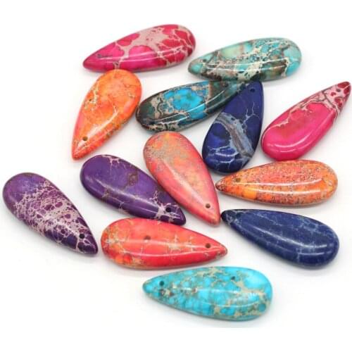 Natural Imperial Jaspers Stone Pendant Colorful Waterdrop Emperor Stone Charms for Jewelry Making Necklace Bracelet Earring DIY