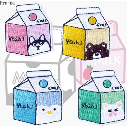 Prajna Milk Patch Japan Diet Patch Iron on Embroidered Patches For Clothes Stripe Stickers Cartoon Cute Cat Patch Sushi Badge