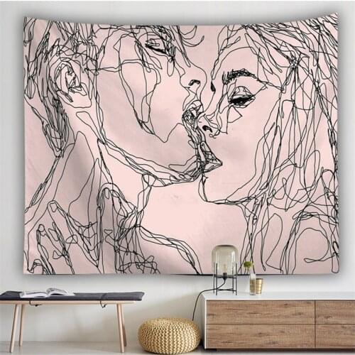 Drop Shipping Couple Kiss Hippie Wall Tapestry Polyester Line Draw Love Boho Decor Tapestry Wall Hanging Home Dorm Headboard Art