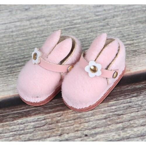 Blthyes ob24 doll shoes fluffy shoes floret rabbit ears turned fur flat shoes OB11 size doll accessories