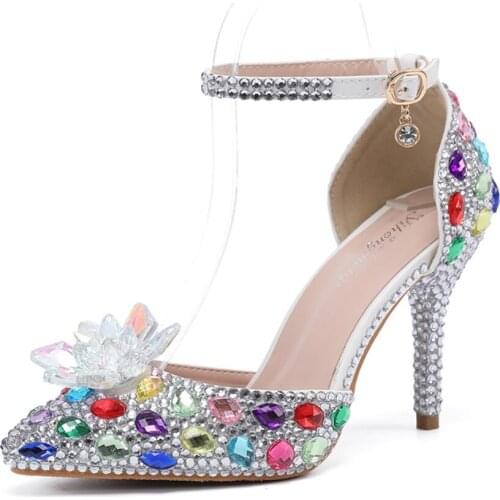 Luxury 9cm Cinderella Crystal High Heels Rhinestone Shiny Large Size 34-43 Bridal Wedding Bridesmaid Prom Shoes