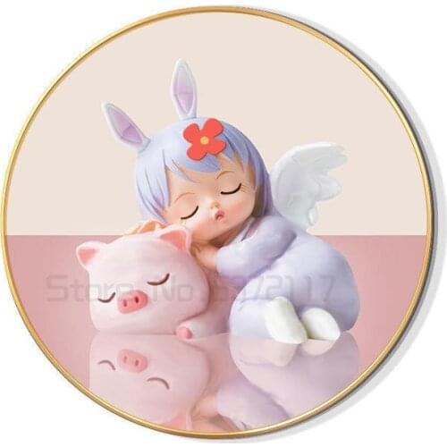 Pink Princess Room mural creative round childrens bedroom bedside decorative painting Nordic wind hanging painting