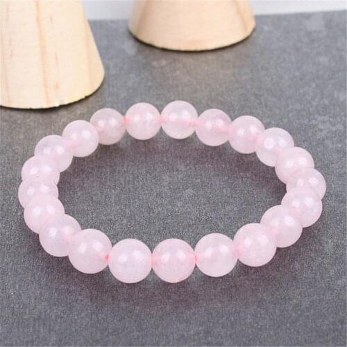 Pink Crystal Rose Pink Quartz Bangle Chain Link Natural Raw Gem stone Crystals Beads Streche Bracelet Jewelry Beads Lovers Gift