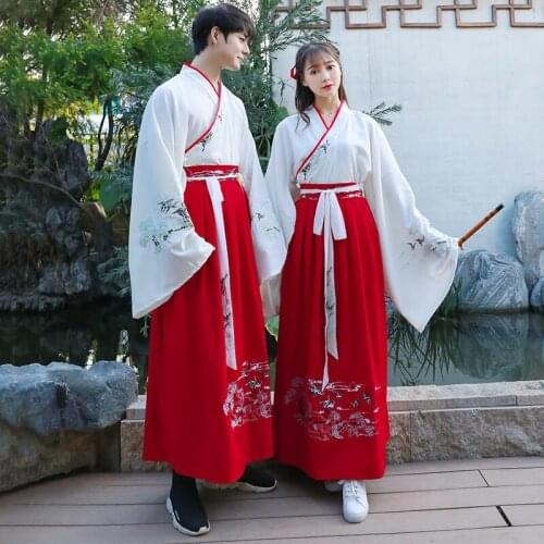 Hanfu Meihong Xianhe large sleeve shirt cross collar Ru skirt mens and womens ancient straight train class clothes