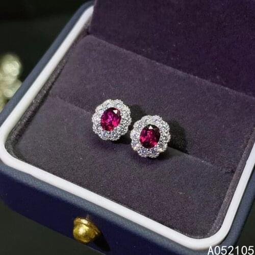 KJJEAXCMY fine jewelry 925 sterling silver inlaid natural pyrope garnet women fresh classic flower gem earrings ear studs suppor