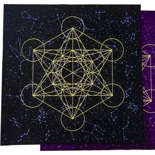 60X60cm Tarot Card Tablecloth Metatrone Cub Crystal Grid Astrology Divination Altar Velvet Cloth Board Games Tarot Cards Mat Pad