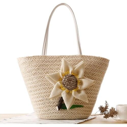 41x28CM New Pastoral Style Straw Hemp Flower Woven Bag Beach Bag Summer a7232