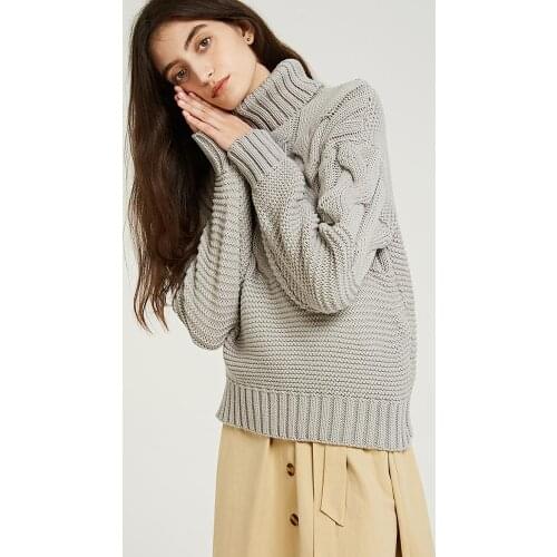Wixra Women Solid Thick Knitted Sweaters And Pullovers Autumn Winter Womens Clothing Turtleneck Pull Femme Tops