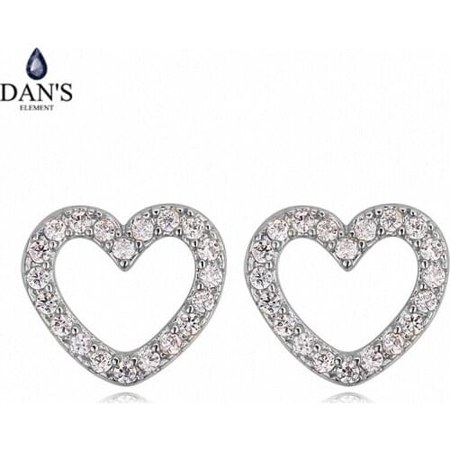 DANS ELEMENT AAA Zirconia Simple Micro Inlays Fashion Stud Earrings for Women Heart trendy 121078White
