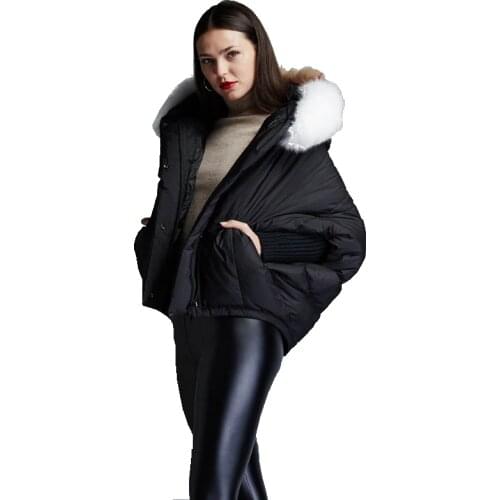 Winter womens fashion short down jackets big hair collar hooded loose down jacket batwing sleeve down coat for women EF6688-18
