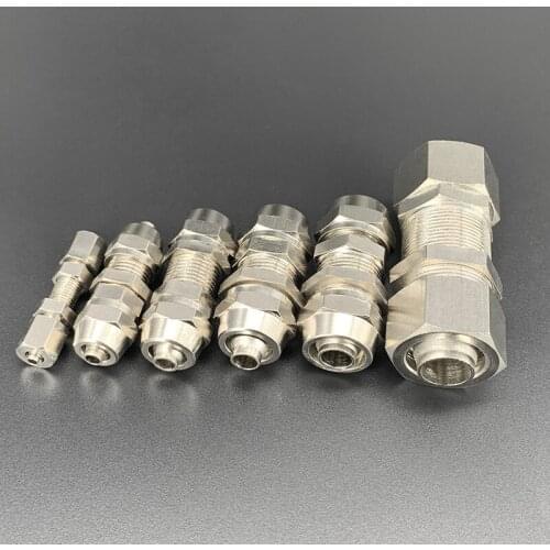 1Pcs PM4 PM6 PM8 PM10 PM12 Copper-plated Nickel Quick Screw Through Baffle Connector Pneumatic Through Plate Pipe Fittings