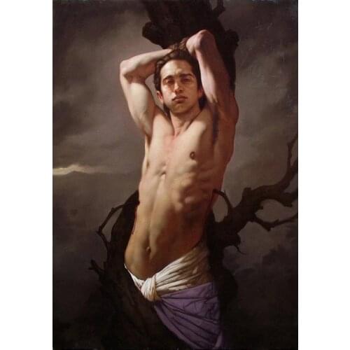 100%hand-painted oil painting Portrait art male nude on canvas 24"x36"