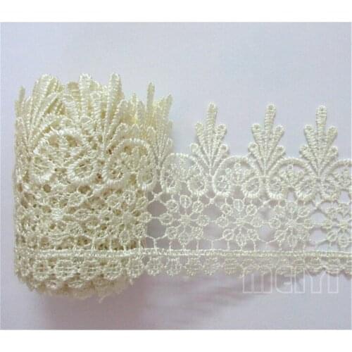 2 yards Beige Embroidered Lace Edge Trim Ribbon Applique DIY Sewing Craft Crochet Vintage Wedding Bridal Dress Clothes Flowers
