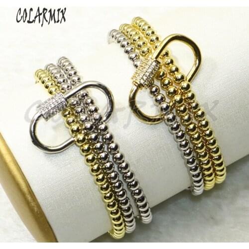 5pcs 3 strands beaded bracelets 0 shape Lock mix bracelet Bolt crystal Lock fashion jewelry accessories gift for women 50664