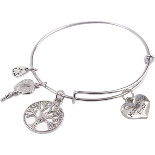 5PCS Fashion Expandable Wire Bangle Mother of the Bride Charm Bracelet #92117