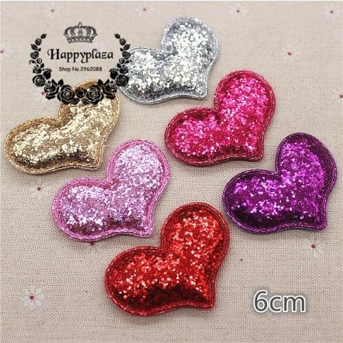 6cm 10pcs Kawaii Padded Glitter Heart Patches Appliques For Clothes Sewing Supplies DIY Craft Decoration