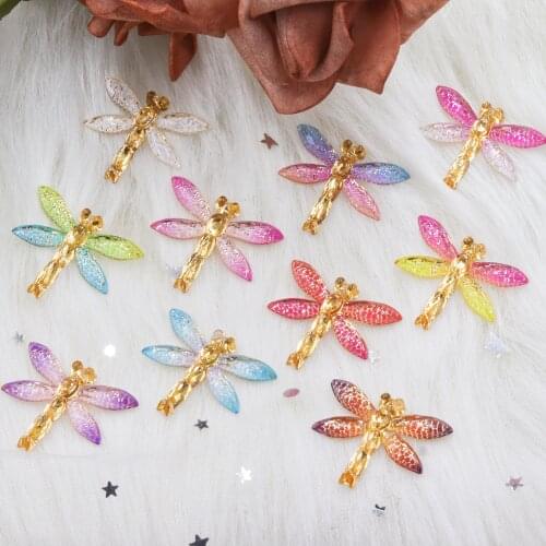 8pcs 32*27mm colorful mixed resin dragonfly flat back rhinestone 1hole decoration DIY wedding applique jewelry craft accessories