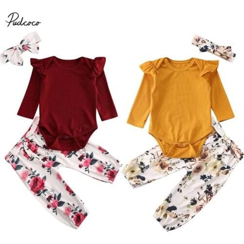 2020 Baby Spring Autumn Clothing Newborn Infant Baby Girl Outfit Clothes Set Long Sleeve Ribbed Bodysuit+Pants Leggings Headband