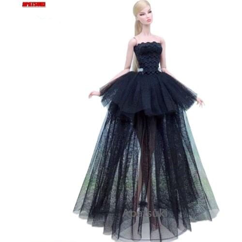 Pure Black Fashion Doll Dress For Barbie Doll Clothes Outfits Multi-layer Wedding Dresses 1/6 BJD Dolls Accessories Kids Toys