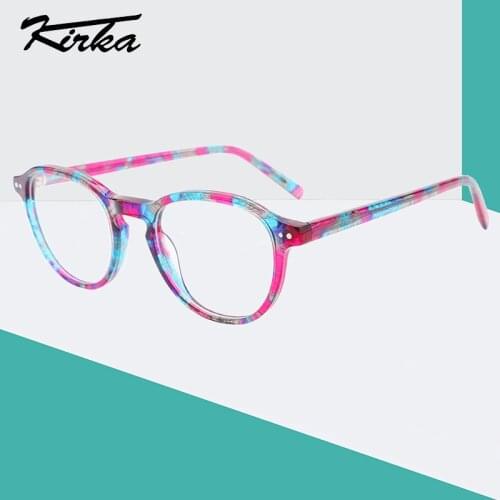 Kirka Kids Glasses Acetate Frames Round Lens Child Optical Eyewear Boys and Girls Myopia/Anti-blue Glasses Frame Floral pattern