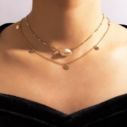 Docona 2021 New Style Shell Clavicle Chain for Women Gold Color Round Tassel Metal Necklace Girls Party Jewelry Collar 6705