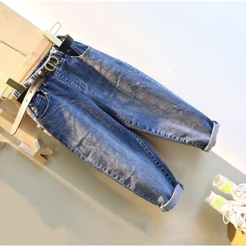 Boys and girls jeans and childrens casual elastic pants