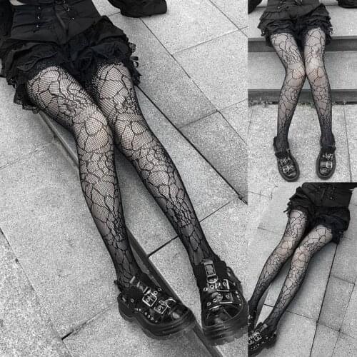 Gothic Punk Women Black Mesh Fishnet Pantyhose Spider Web Patterned Tights Stockings Lingerie Halloween Fancy Dress Costume Acce