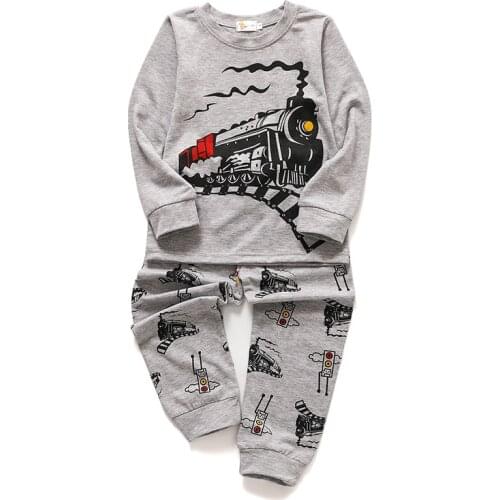 Boy Cotton Pajamas Long Sleeve Train Picture Printing Children pyjamas Pants Bottoms Spring 2020 New Kids PJ Pajamas 2 Piece Set