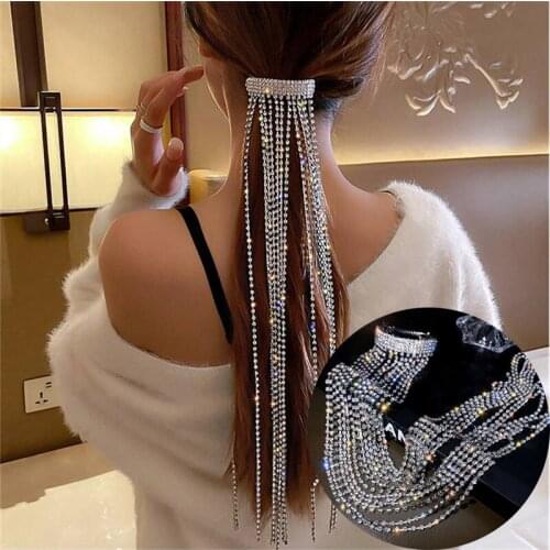 Crystal Hair Wedding Banquet Jewelry Shine Full Rhinestone Hairpins for Women Long Tassel