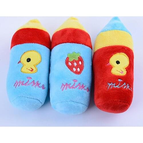 Pet Toy Cute Plush Baby Bottle BB Device Toy Puppies Bite-resistant Plush Toys Random Colors