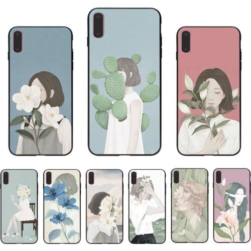 IMIDO Cactus Flower Girl Pattern phone shell For Iphone 5 5S SE 6 6S 6PLUS 6SPLUS 7 8 7PLUS 8PLUS X XS XR XSMAX