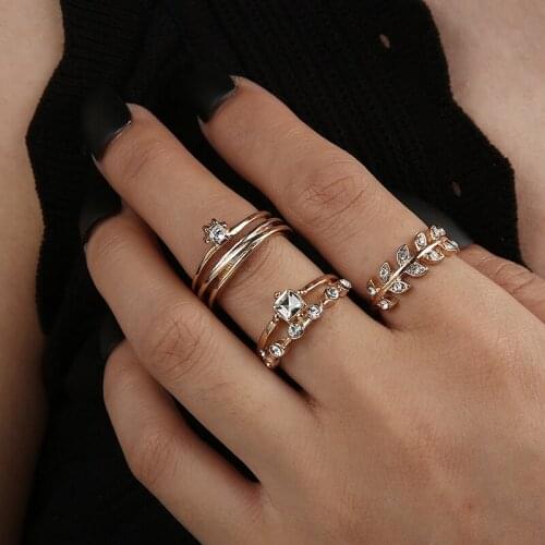 Exquisite Rhinestone Branch Ring Set For Women Bohemian Wedding Engagement Gold Ring Jewelry Fashion Party Accessories Gift