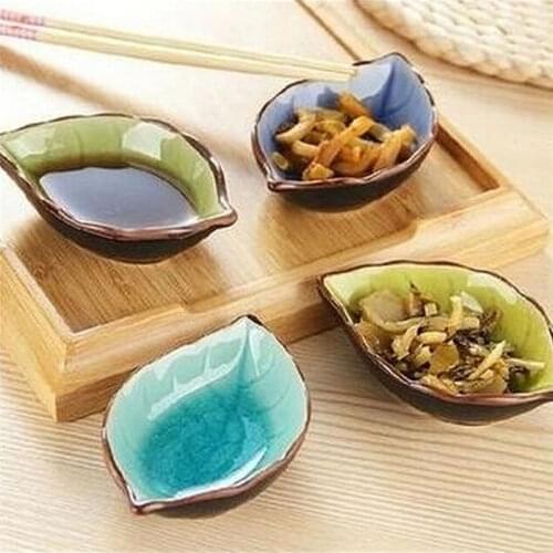 Handcraft Creative Leaves Ceramic Plates Japanese Sushi Dishes Snacks Kitchen Vinegar Seasoning Sauce China Dinnerware