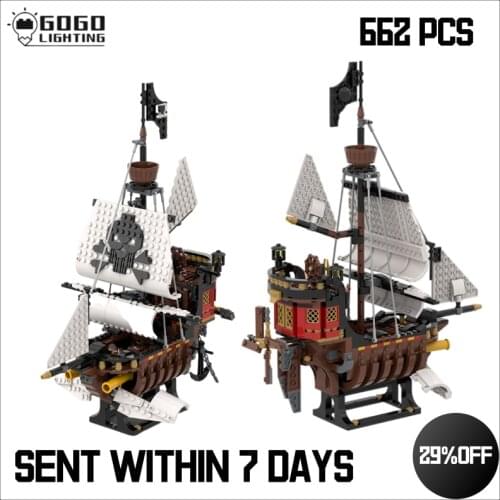 Moc Ideas Series Sky Skeleton-Pirates Ship Model Building Blocks Creator Pirate Boat Bricks Diy Assembly Toys Xmas Gift for Kids