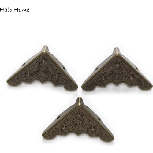 10 Piece Antique Bronze Plated Carving Luggage Decorative Table Box Bags Feet Leg Protectors Corner Wood Case Decorative 45x32mm